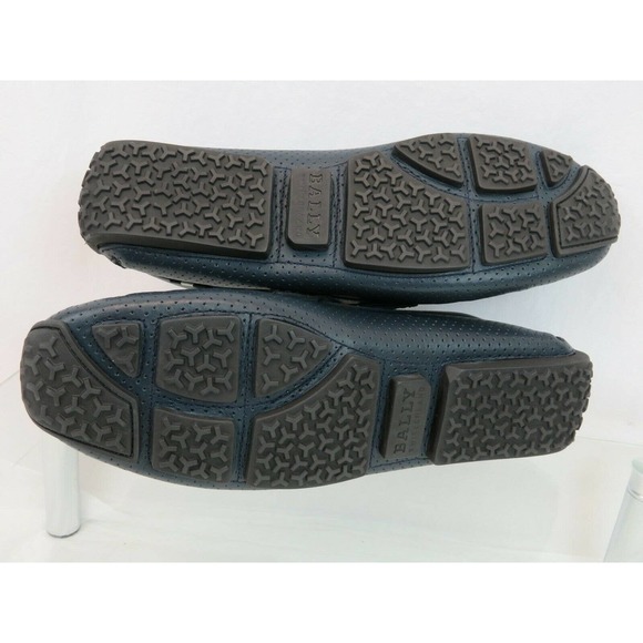 BALLY PIRAS NAVY BLUE PERFORATED LEATHER WEB LOGO LOAFERS DRIVING US 10 EEE 43 BALLY PIRAS NAVY BLUE PERFORATED LEATHER WEB LOGO LOAFERS  main image 4